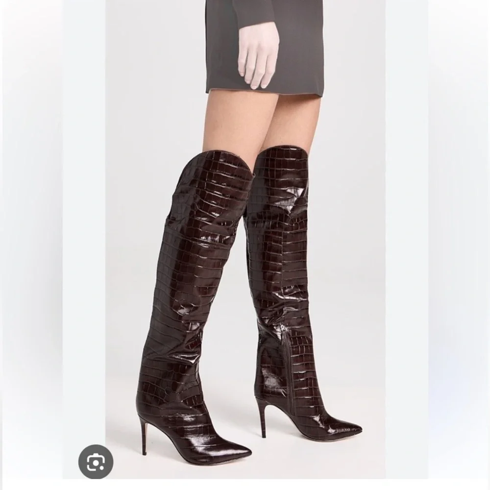 Schutz Maryana Brown Crocodile Over The Knee Boot 5 1/2 B